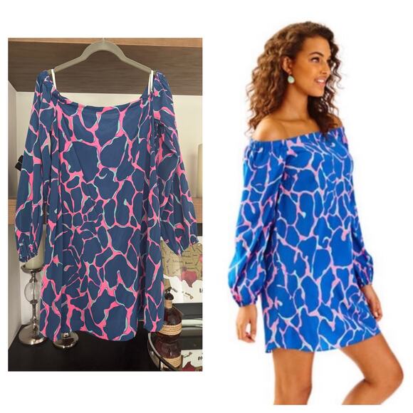 Lilly Pulitzer Silk Tiki Adira Off The Shoulder Mini Dress - Picture 1 of 5